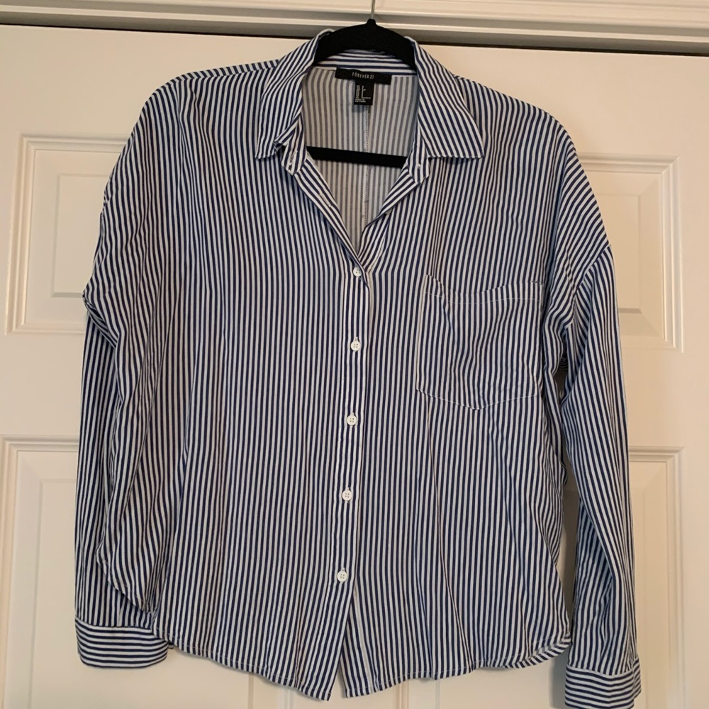 Forever 21 blue and white striped button up shirt